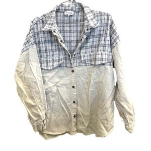 ACOA plaid & corduroy button down shirt jacket shacket small